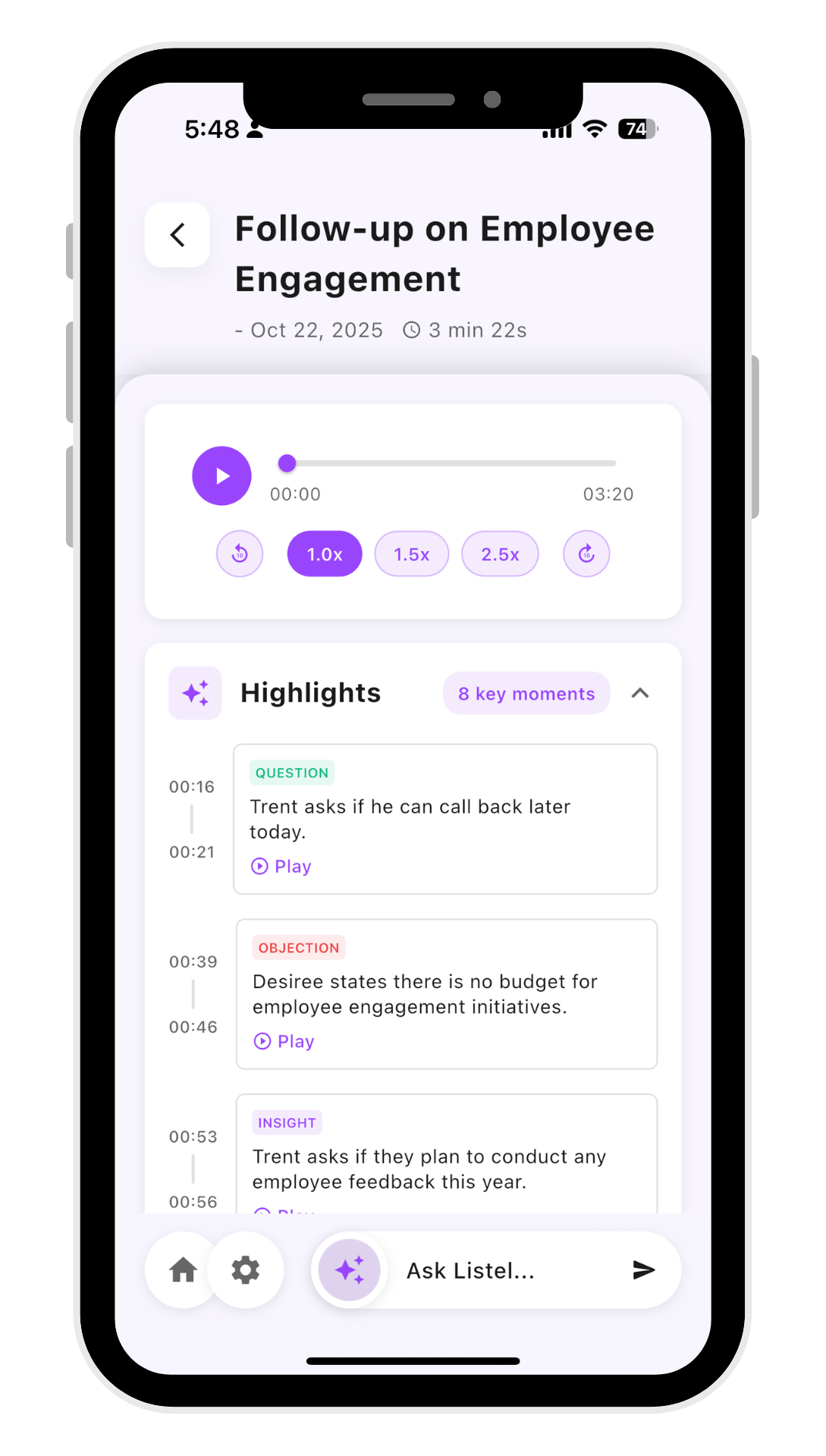 Listel Mobile App - Follow-up on Employee Engagement