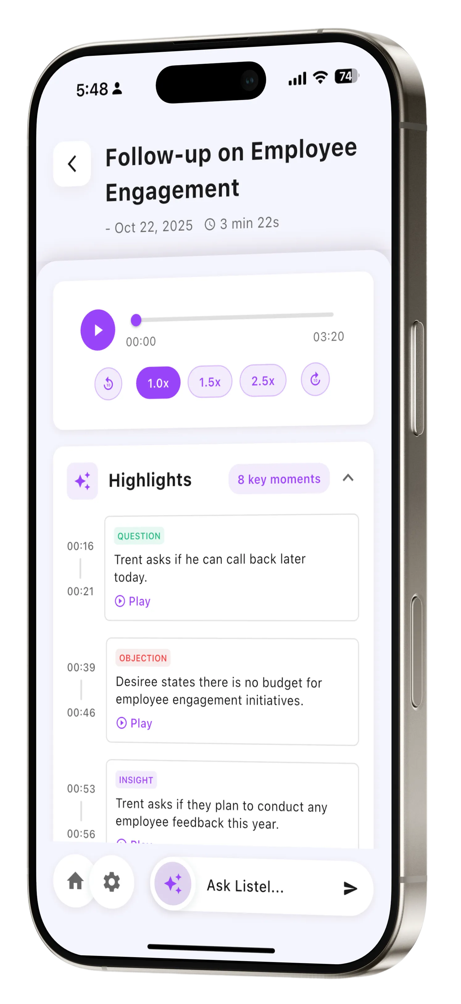 Listel app on iPhone